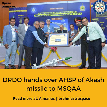 DRDO hands over Authority Holding Sealed Particulars of Akash missile