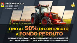 Regione Sicilia - CSR 2023-2027 - SRD13. Fondo perduto per trasformazione e commercializzazione dei prodotti agricoli