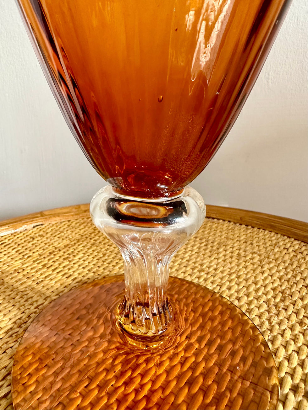 Thumbnail: Large Orange Fluted Glass Vase *SOLD*