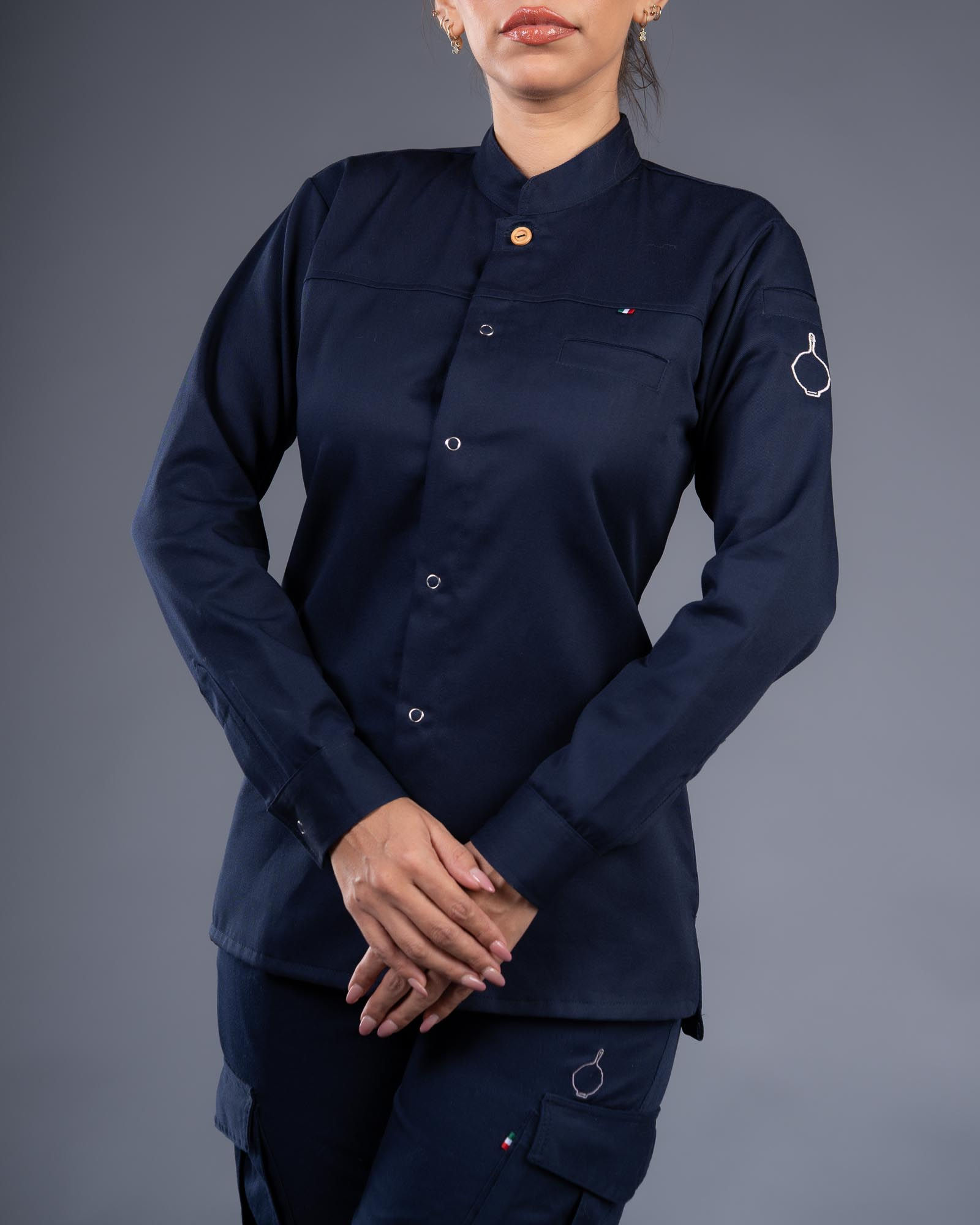 Filipina Botón Visible Manga Larga Mujer