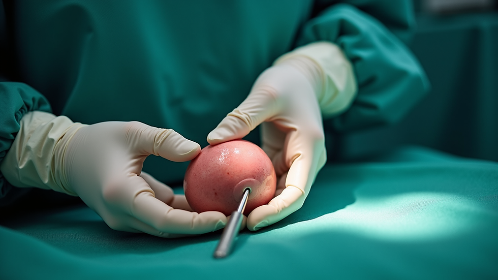 Close-up view of laparoscopic instruments during fibroid removal surgery