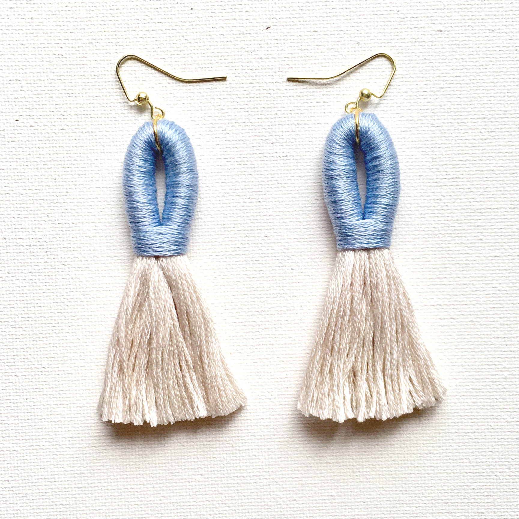 Pippa Tassel Earring in Powder Blue/Beige