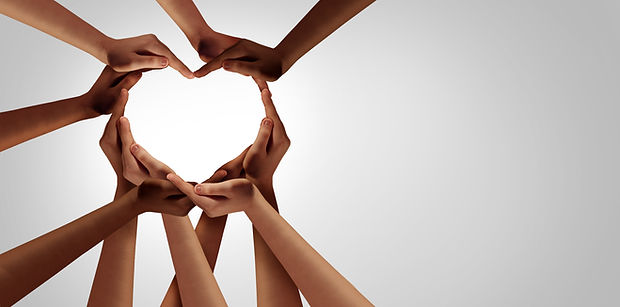 Unity and diversity partnership as heart hands in a group of diverse people connected toge