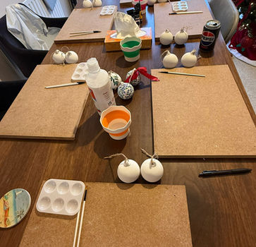 Pottery Painting session for Christmas baubles