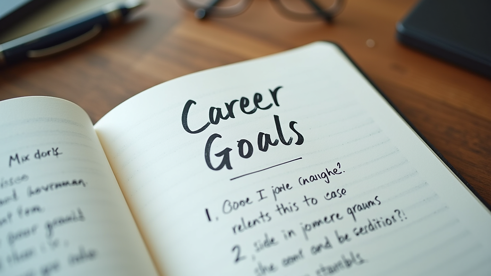Close-up view of a notebook with handwritten career goals