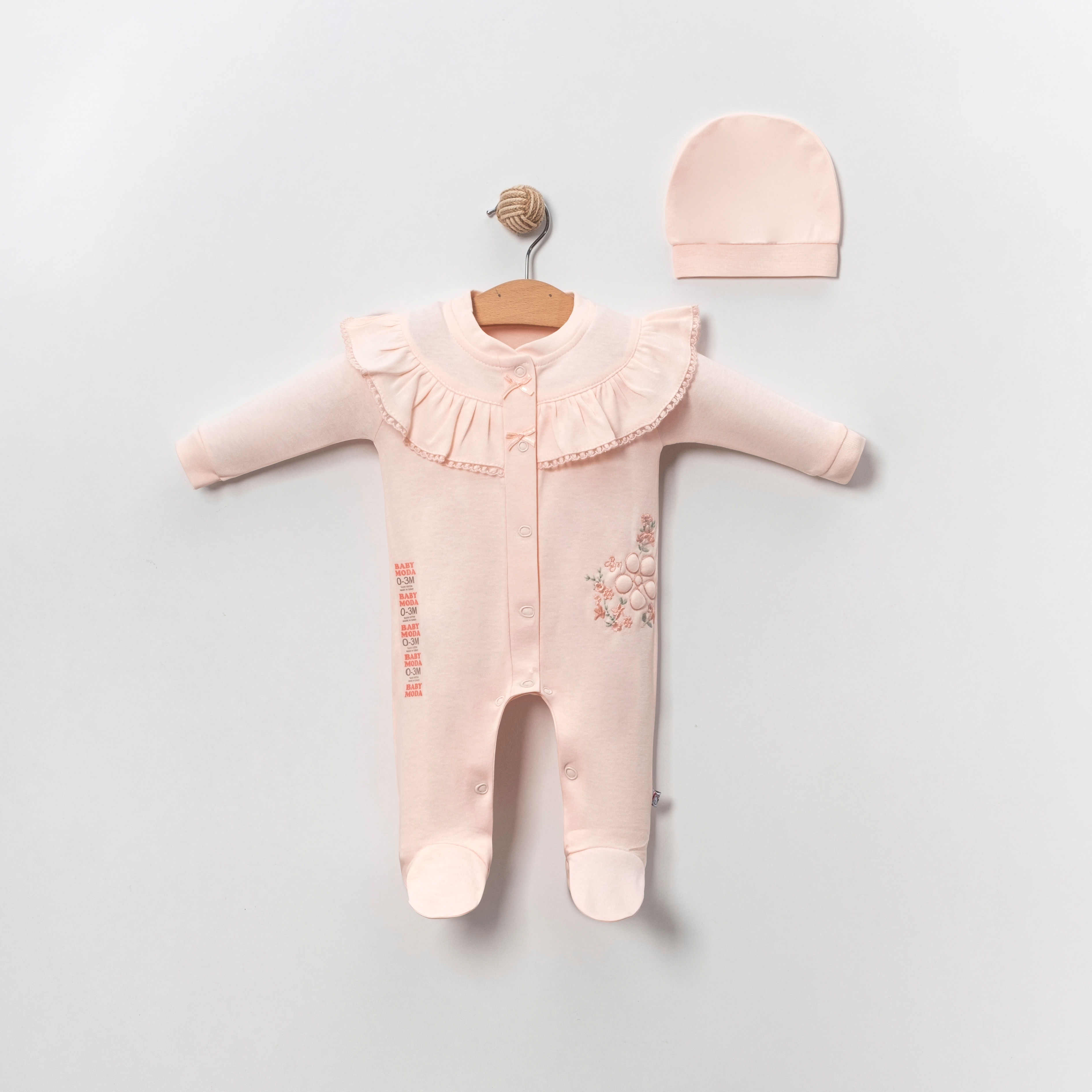 Çiçek Desenli Bebek %100 Pamuk kız Tulum ve Şapka Takımı - Modern ve Şık Tasarım