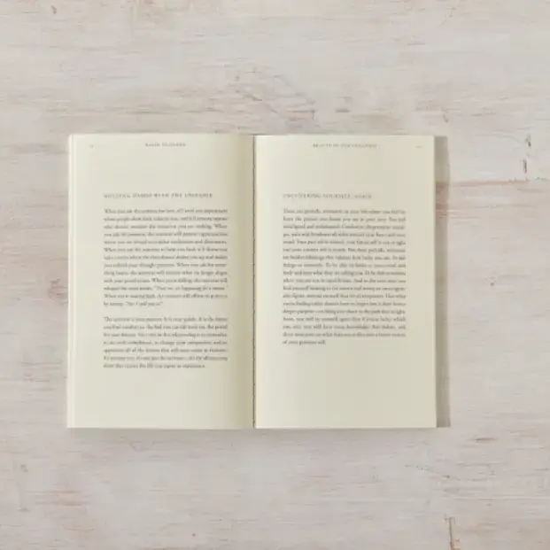 Interior spread of "Beauty in the Stillness" showing inspirational prose and mindful reflection.