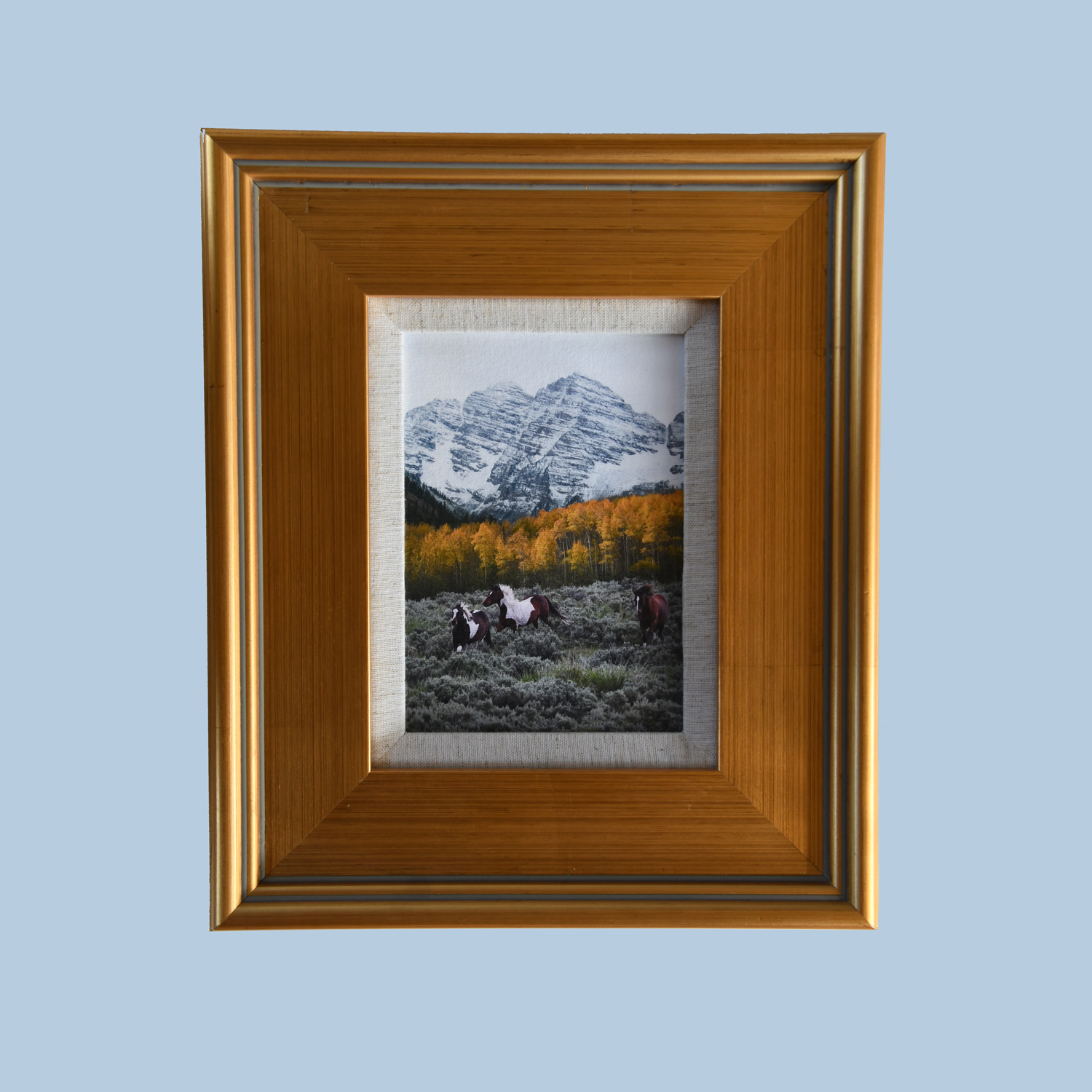 5x7 Maroon Bells Horses Golden Frame