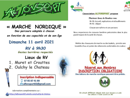 le 11 avril : marche nordique mais 2 lieux, 2 groupes et précautions (covid oblige!)