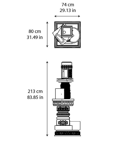 JinaShilp totem designed by Karan Desai for Serafini, sculptural marble design object inspired by Jain temple architecture and vertical growth.