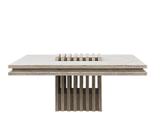 Piano coffee table designed by Budde for Serafini, sculptural living table defined by rhythmic vertical structure and custom design.