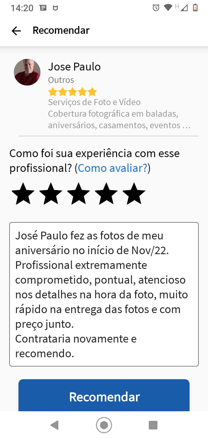 Elogio na plataforma Getninjas