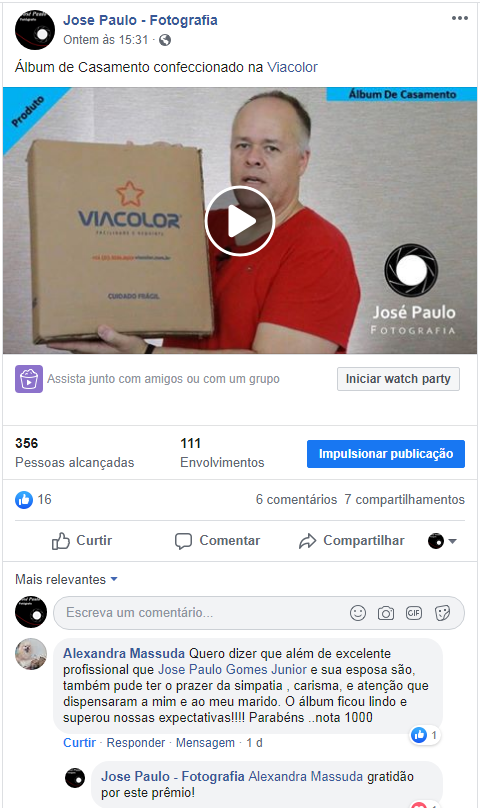 Elogio via facebook