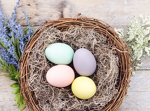 Oeufs colorés dans un panier