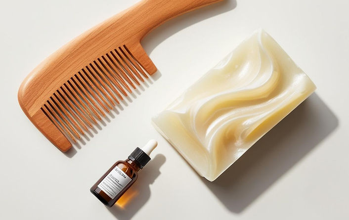 hintergrund weiss gold, oben rechts seifen, oben links holzkamm, unten links Serum, (1).j