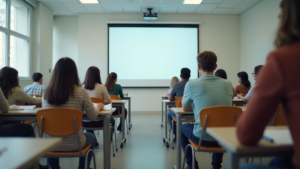 Eye-level view of a modern classroom with students learning a language