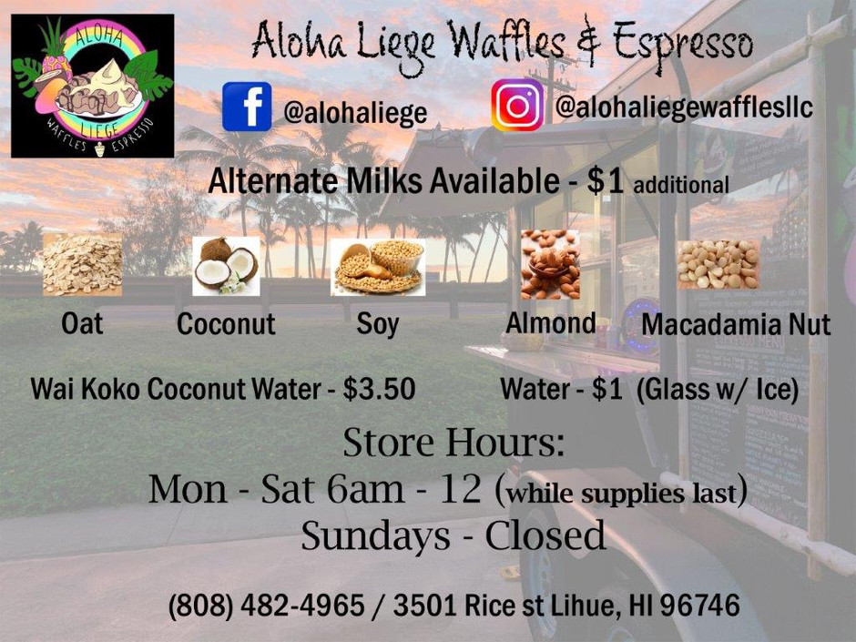 Menu Aloha Liege Waffles & Espresso