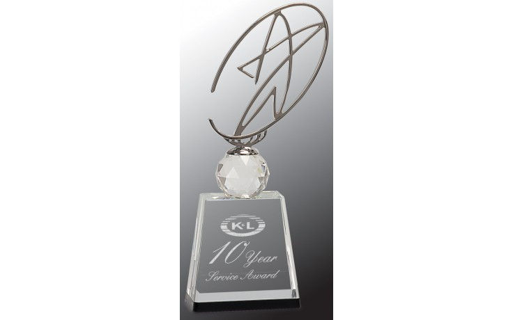 11 in. Clear/Black Crystal Award with Metal Oval Star