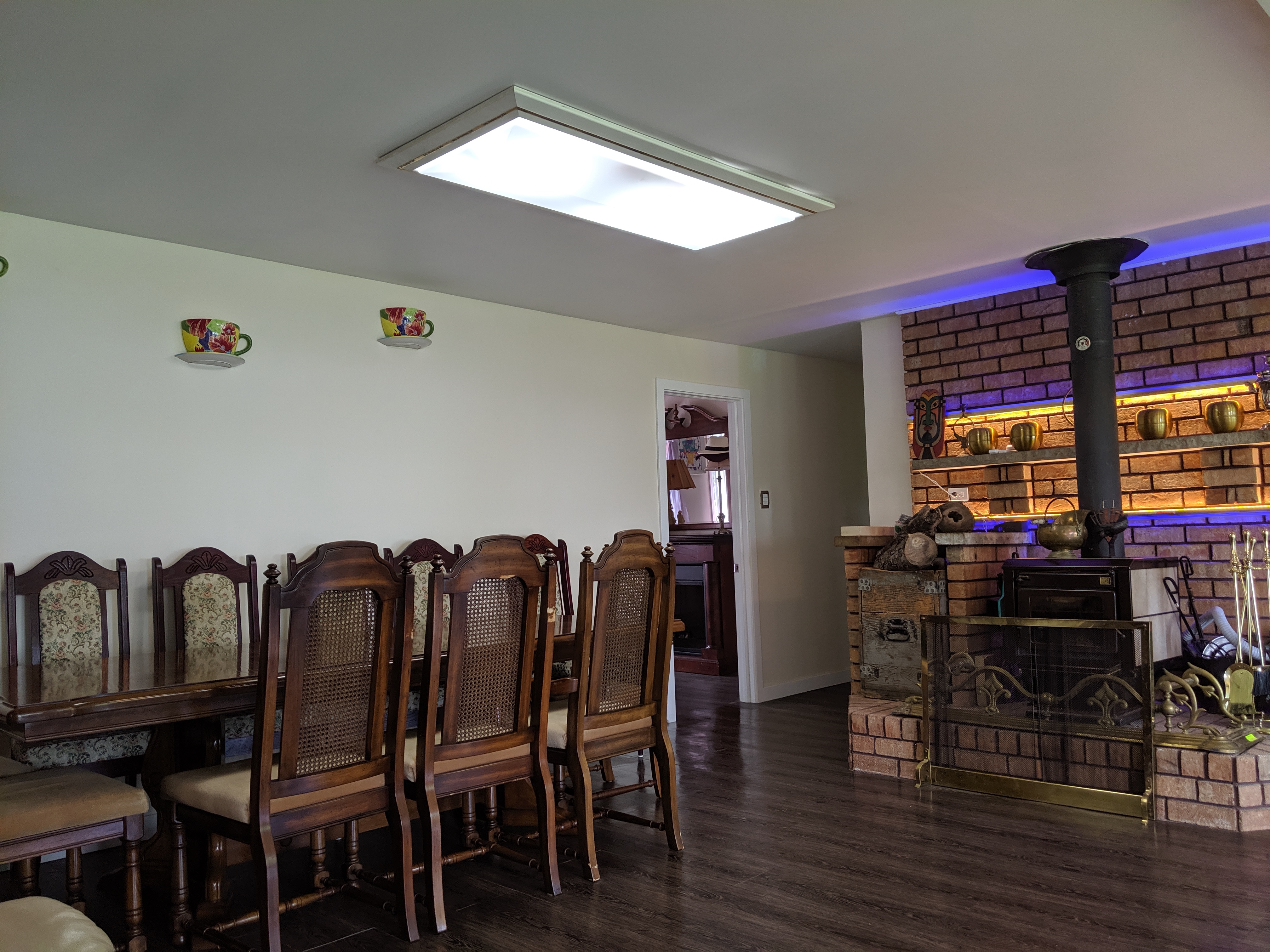 Our dining room and fireplace