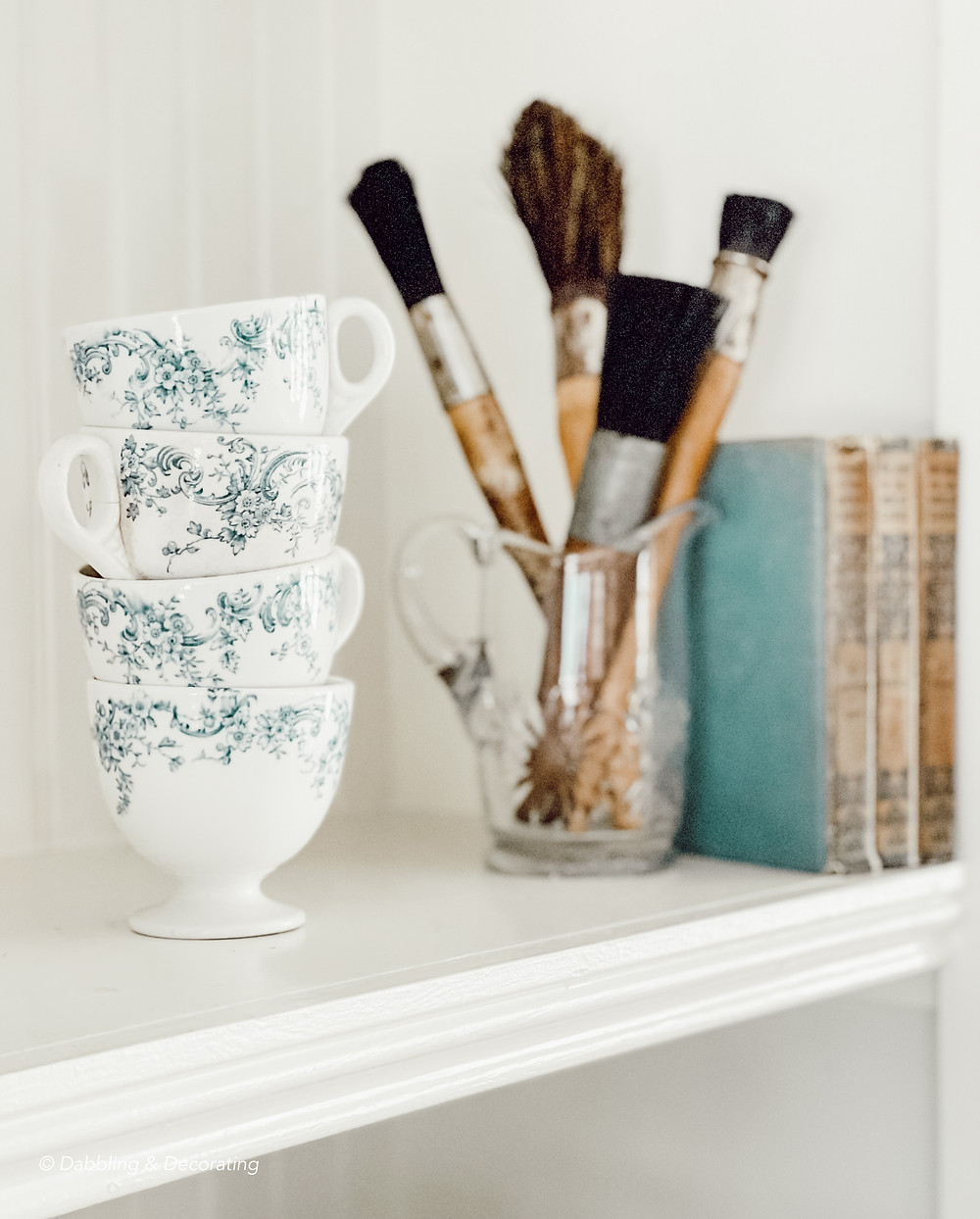 Bookshelf Decorating with Thrifty, Vintage, and Blue