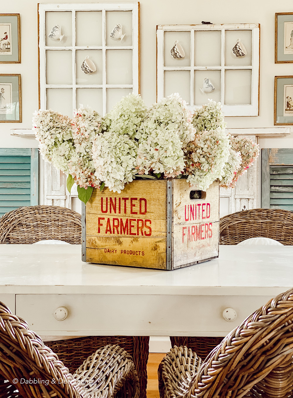 Fall Hydrangeas in an Old Crate