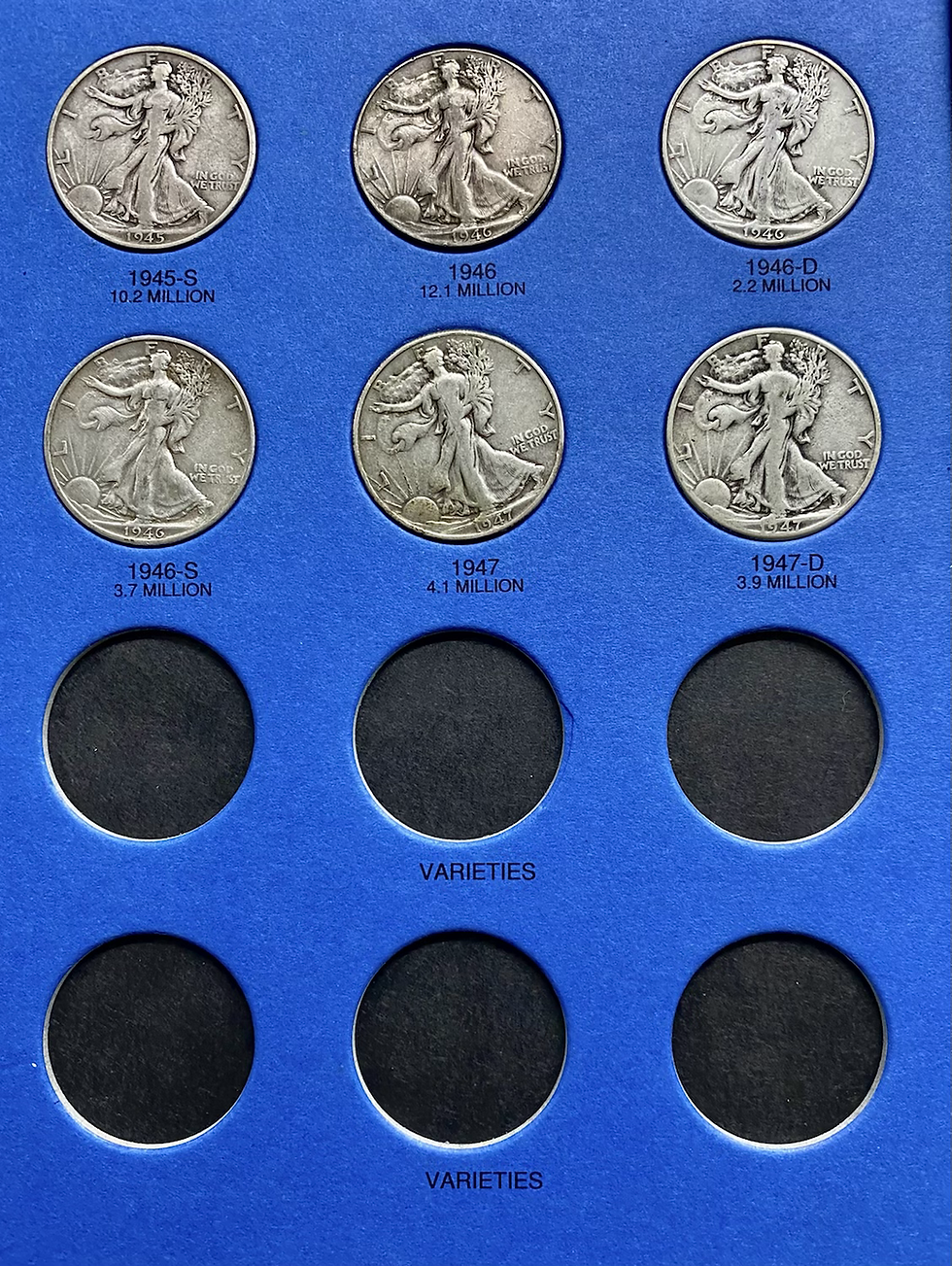 Thumbnail: 90% Silver Walking Liberty Halves Partial Set #11B. Later dates