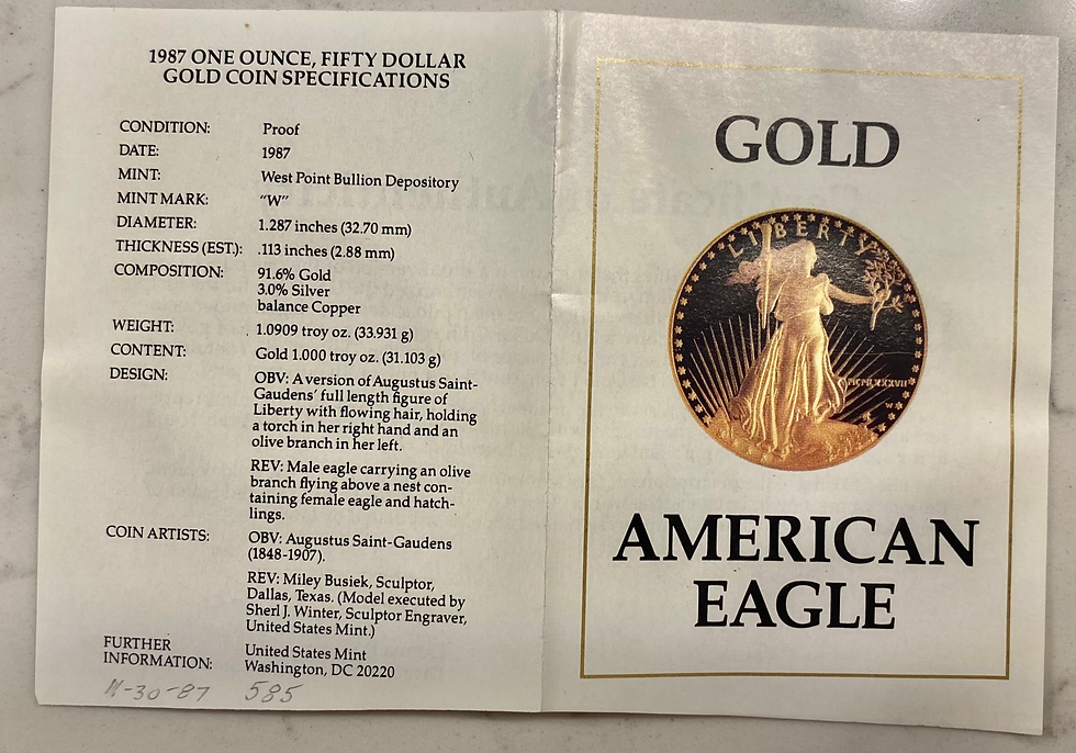 Thumbnail: 1987 1-oz gold Proof American Gold Eagle Coin