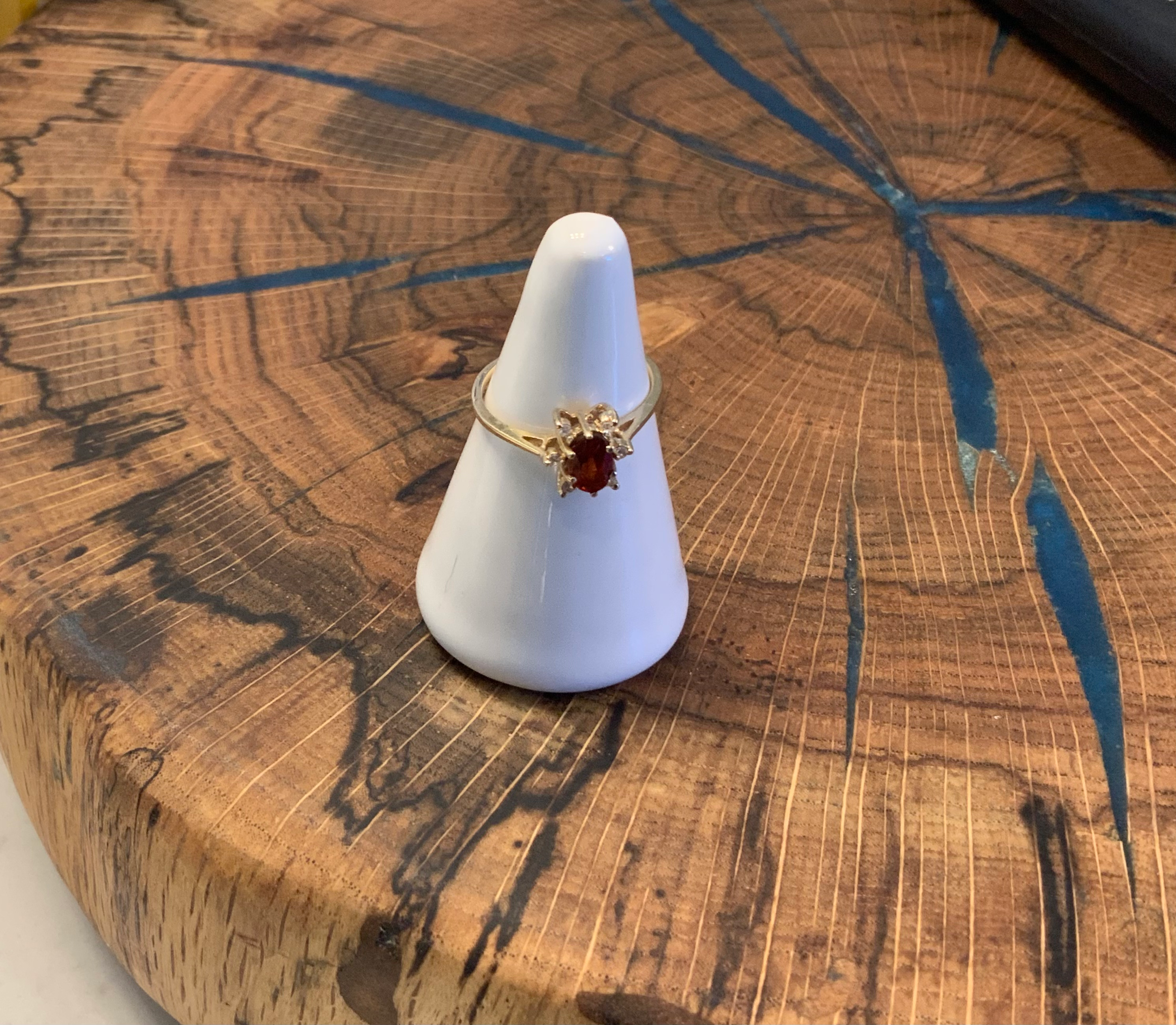 14K Gold Garnet & Diamond Ring, 1.86g, size 6