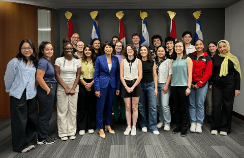 Gabriel Eidelman with Munk School urban policy students visiting Toronto City Hall and Mayor Olivia Chow