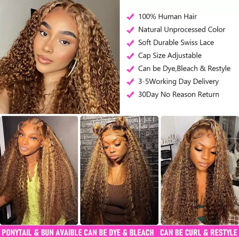 サムネイル： 13x6 & 13x4 Remy Ombre Colored Deep Wave Lace Frontal Human Hair Wig For Women