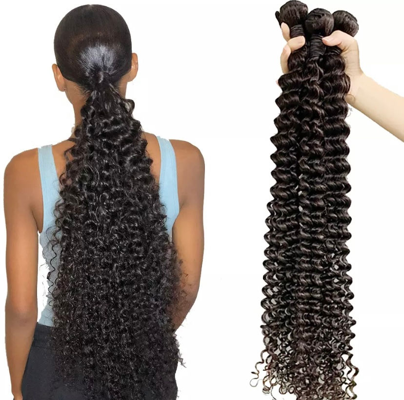 Thumbnail: Brazilian Hair 22 24 26 28 inch Deep Curly Human Hair Bundles Natural Color Deep