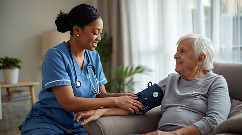 Create a warm, welcoming scene inside a comfortable, well-lit home where a professional Bl