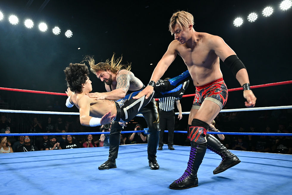 Titans of Calamity hit Ride the Lightning on Jack for the pinfall victory on NWA Powerrr.