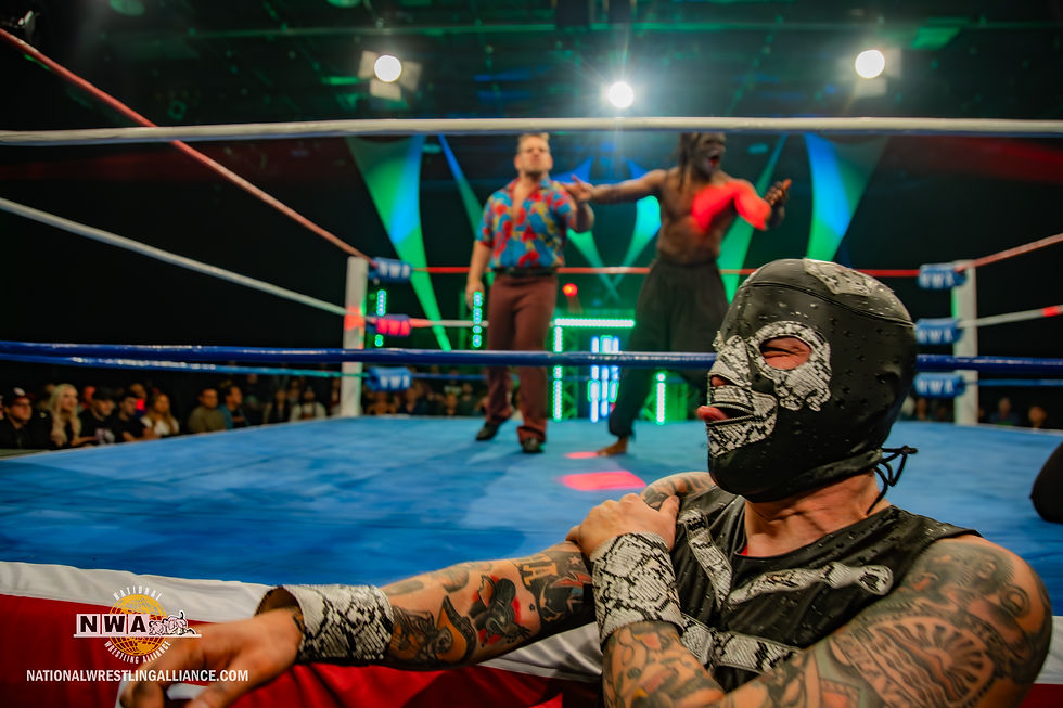 The Gymp in pain after losing to Bonez on NWA Powerrr.