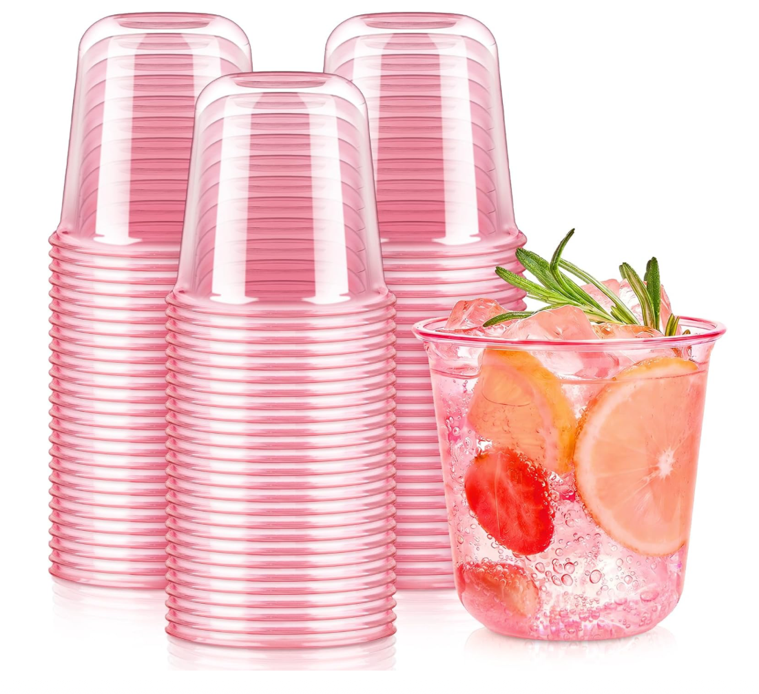Disposable Pink Plastic Cups Set