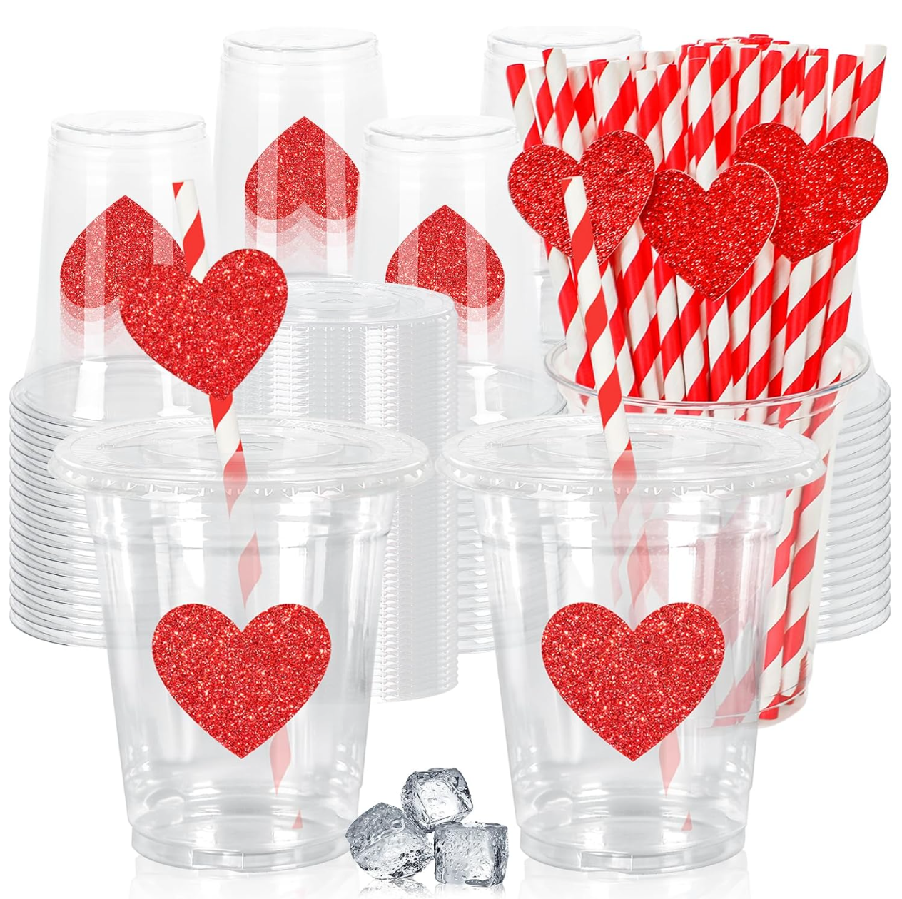 Red Heart Glitter Disposable Cups Set