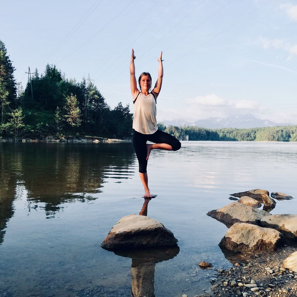 yoga tree pose lake