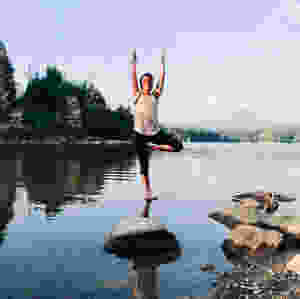 yoga tree pose lake