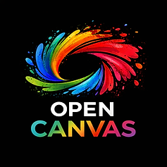 Open Canvas logo with a colorful paint splash swirl.
