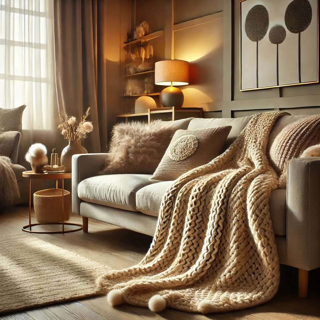 Interior design : throw blanket on a couch