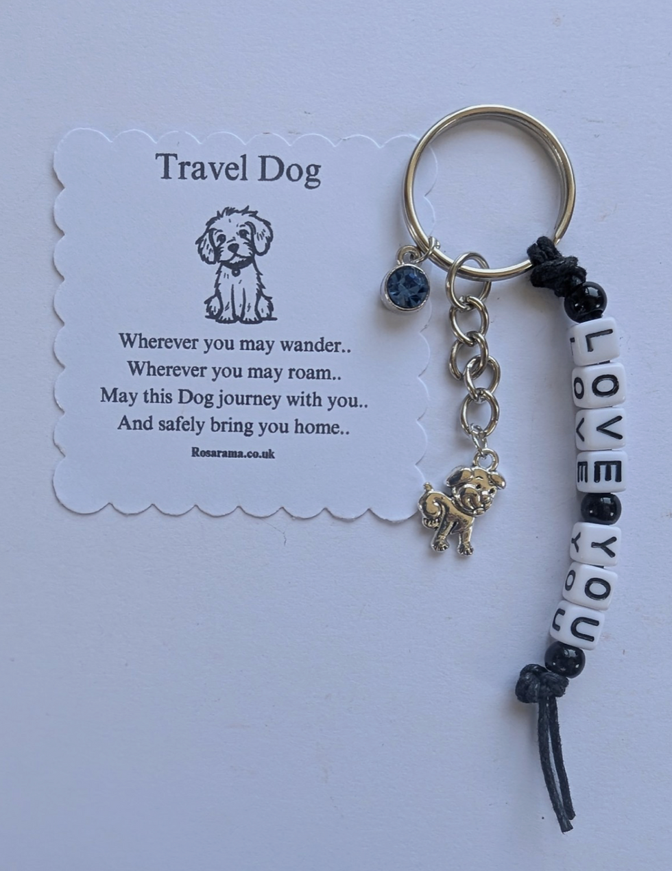Thumbnail: Personalised travel dog, good luck, safe travels, puppy keyring, cute dog charm