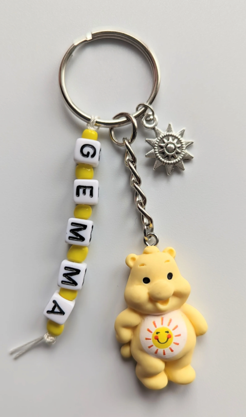 Thumbnail: Teddy bear keyring, yellow sunshine keyring, novelty keyring