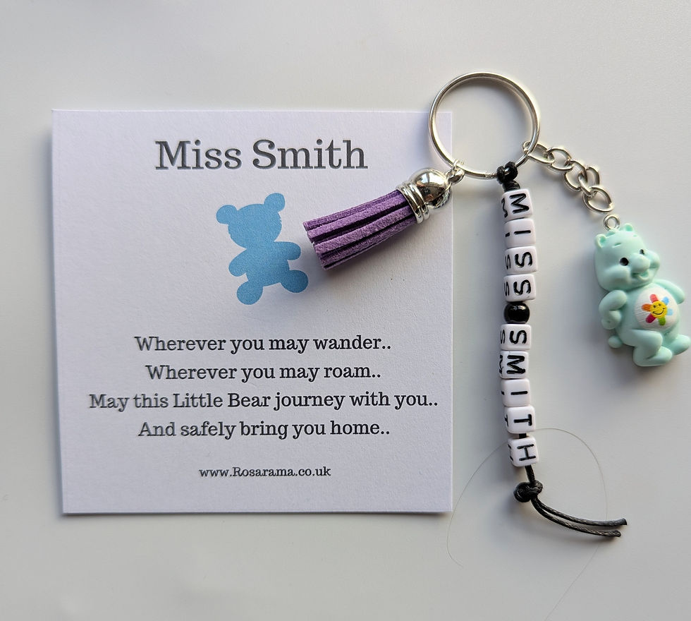 Thumbnail: Travel gift, Teddy bear keyring,  personalised bag charm, care bear