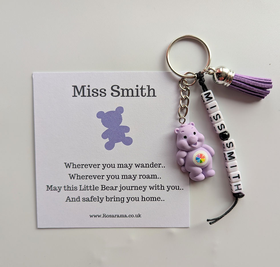 Thumbnail: Travel gift, Teddy bear keyring,  personalised bag charm, care bear