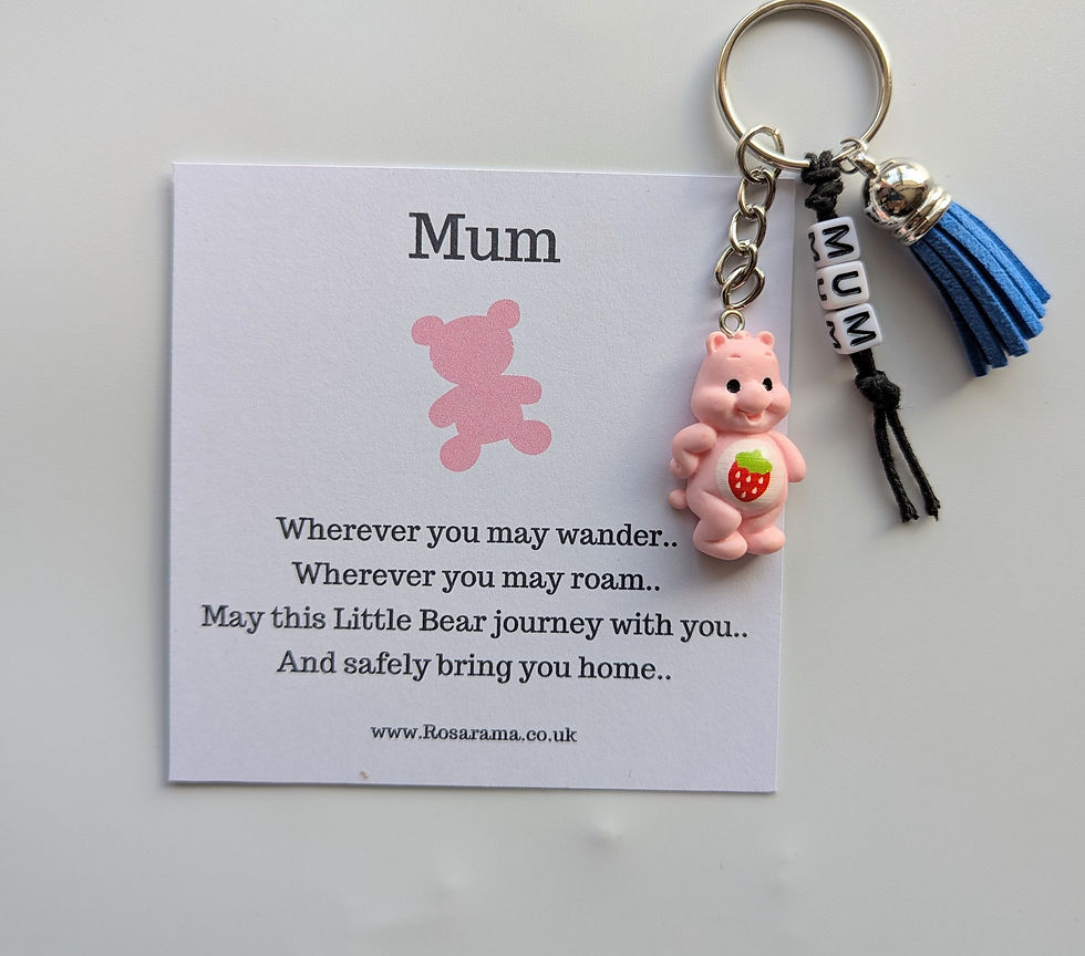 Thumbnail: Travel gift, Teddy bear keyring,  personalised bag charm, care bear