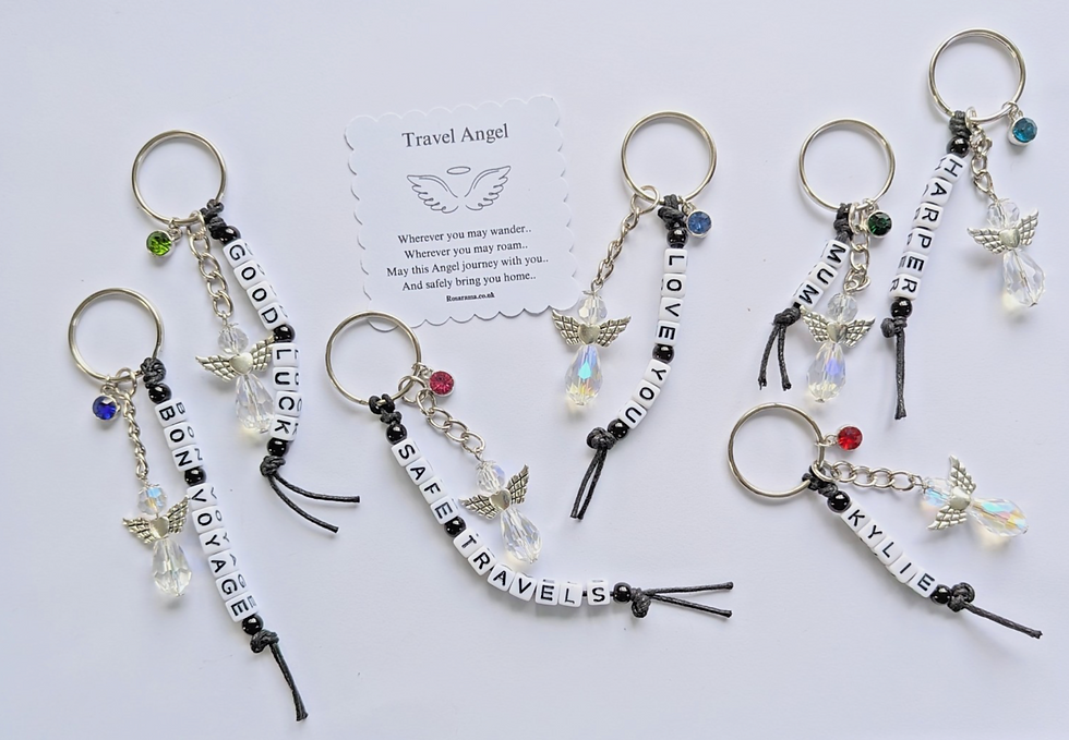 Thumbnail: Personalised travel angel, good luck, safe travels, Guardian Angel keyring