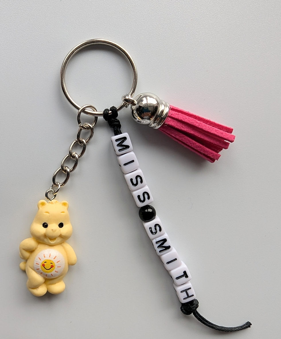 Thumbnail: Travel gift, Teddy bear keyring,  personalised bag charm, personalised keyring
