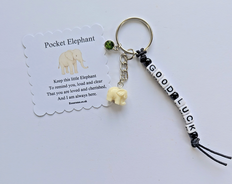 Thumbnail: Personalised pocket elephant, good luck, safe travels, elephant keyring,