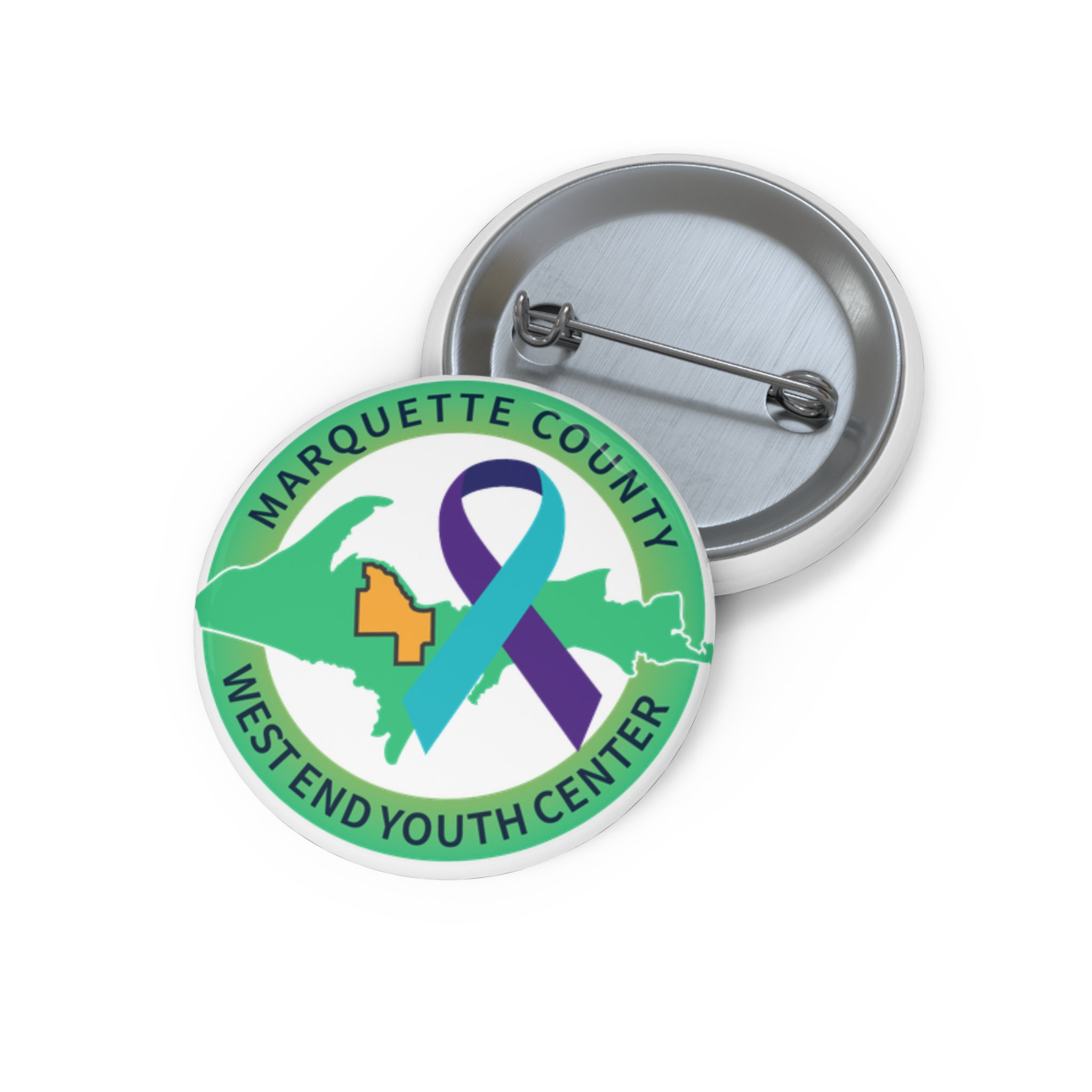 Marquette County West End Youth Center Awareness Pin Button — Ribbon Logo