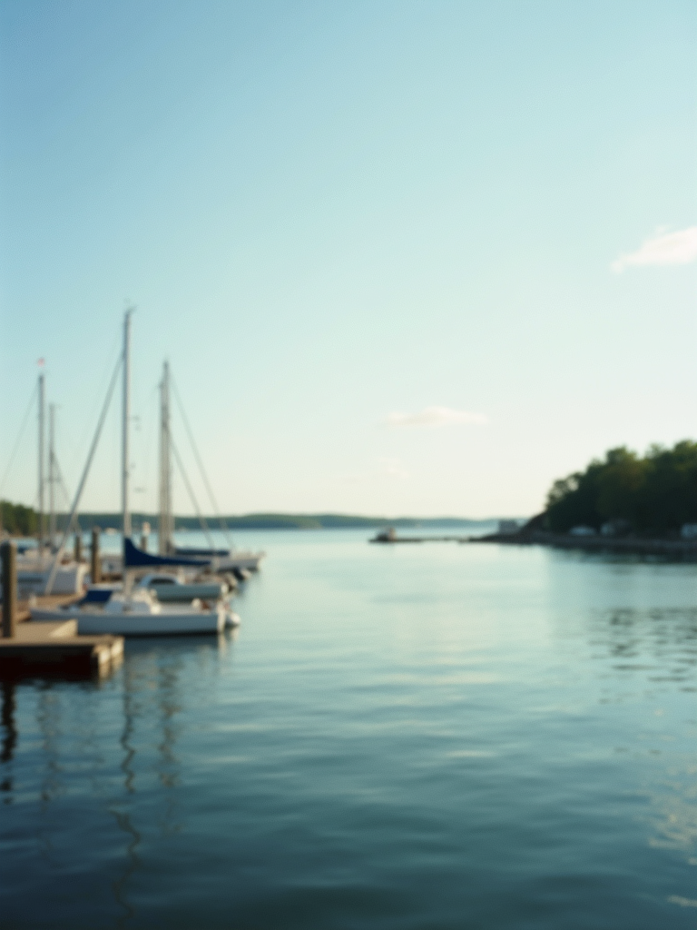 Soft morning light reflecting on the calm waters of Marquette Harbor during the peak of summer.